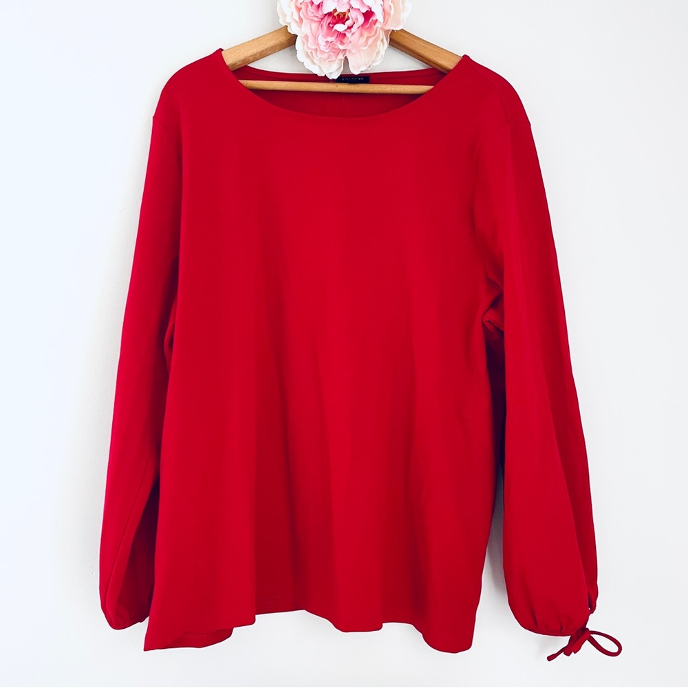 Talbots Woman Classic Red Plus Size Long Sleeve Top Tie Sleeve Cuffs 2X